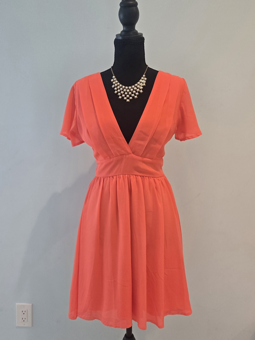 Lulus Deep Coral Plunging Mini Cocktail Dress Size XS - NWOT